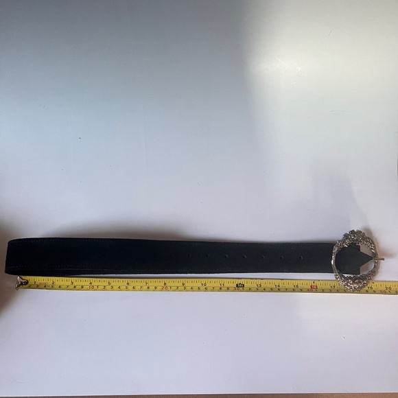 Free People Black Suede Belt with Silver Tone Metal Buckle- Small-Medium Size